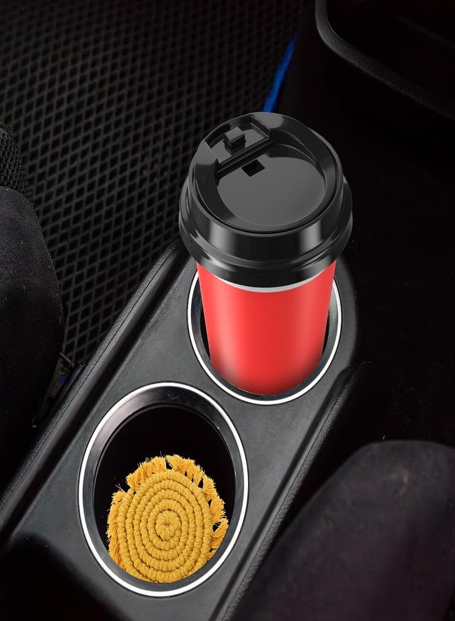 Guduling 2pcs Car Cup Holder Coasters, Cotton Coaster for Car, Absorbent, 3.54 in Boho Cars Cupholder Coaster with Macrame for Women （Sunshine Yellow） - Image 2